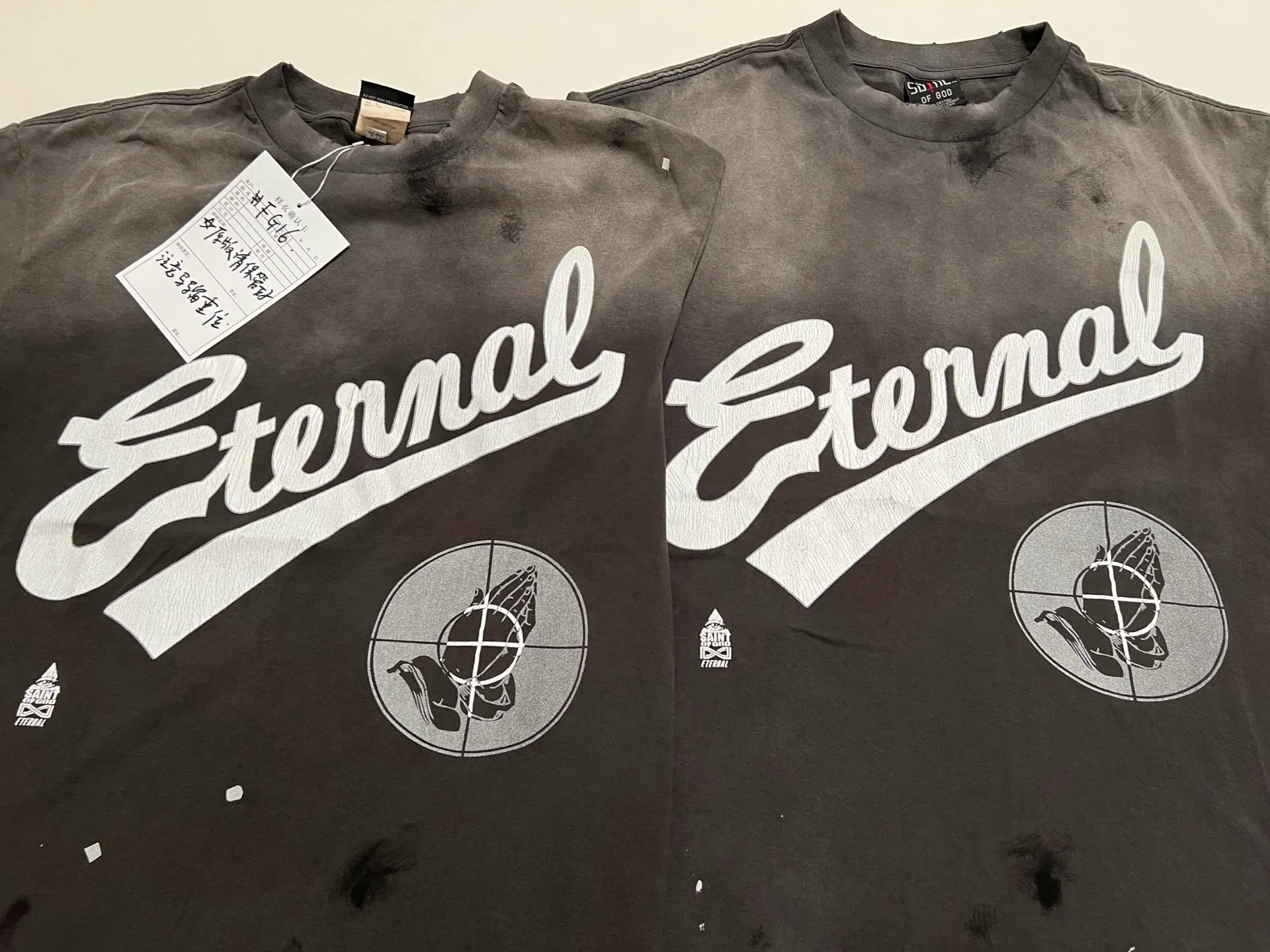 Washing/printing proofing SAINT Mxxxxxx × FEAR OF GOD FG_SS TEE/SNT OF GOD/BLK 25SS Heavy FOG joint model SAINT OF GOD prayer short-sleeved wash black S-XL